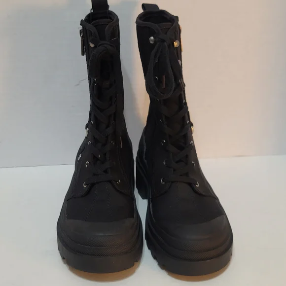 Zara Black Canvas Women's Combat Boots Chunky Heel Lace-up Zip-up Sz40 (US Sz9) - Picture 5 of 16